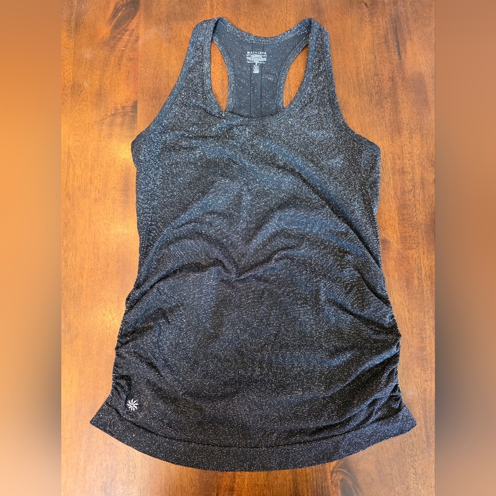 Athleta Momentum Shine Racerback Tank Top S Black Sparkle Seamless Hem Grippers